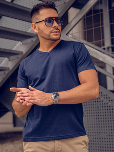 T-shirt uni bleu marine à col en V pour homme Bolf 192131A