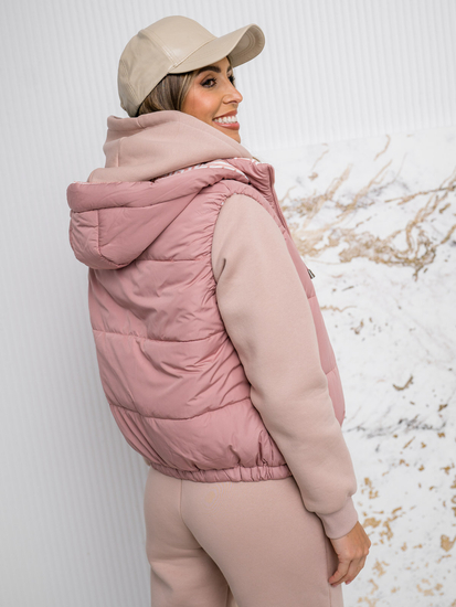 Femme Gilet matelassé épais à capuche Rose poudré Bolf 16M9091
