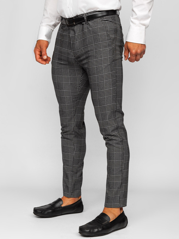 Pantalon chino en matériau à carreaux pour homme anthracite Bolf 0048
