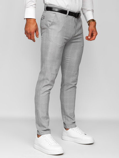 Homme Pantalon élégant à carreaux Gris-Blanc Bolf 0036