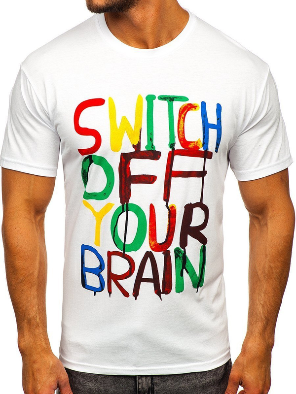 T-shirt blanc imprimé homme, modèle Bolf 1181