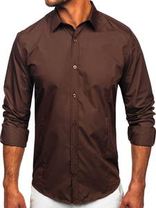 Chemise élégante marron à manches longues pour homme Bolf 1703