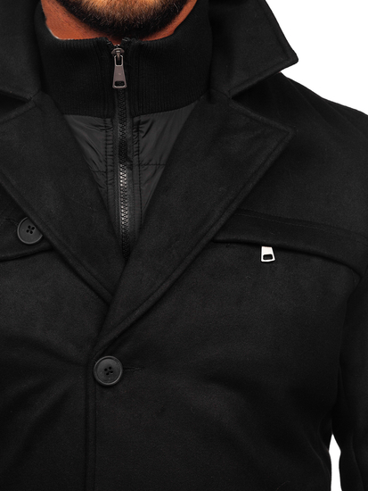 Manteau d'hiver avec un col montant supplémentaire pour homme noir Bolf M3137
