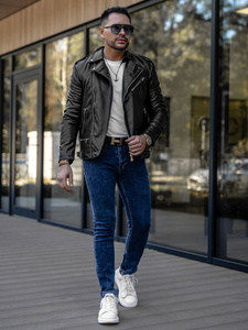 Pantalon en jean slim fit pour homme bleu foncé Bolf DP52