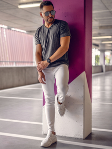 T-shirt uni col V anthracite pour homme Bolf 192131A