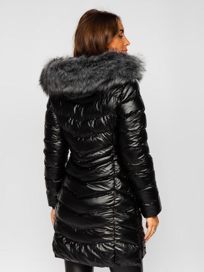 Blouson d'hiver long matelassé à capuche pour femme noir Bolf 7076