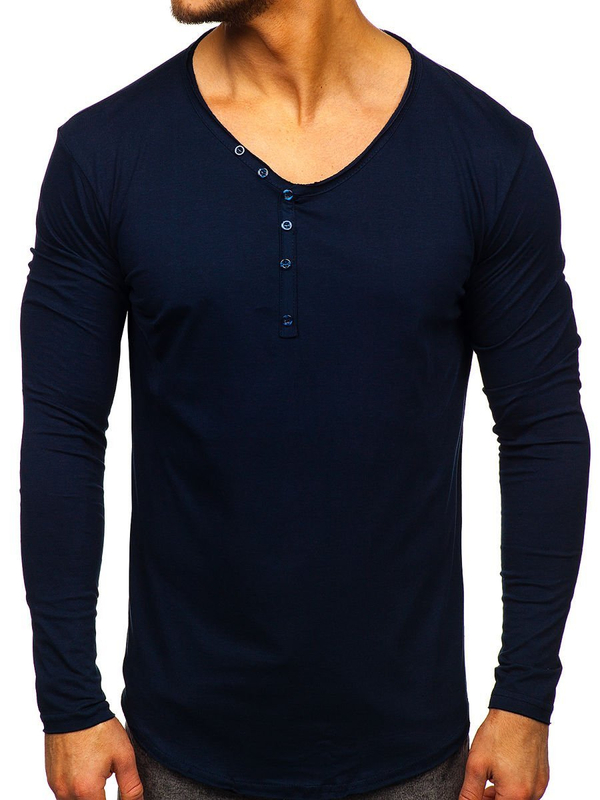 Longsleeve pour homme sans imprimé bleu foncé Bolf 5059