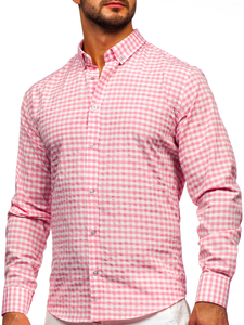 Homme Chemise à carreaux vichy à manche longue Rose Bolf 22747