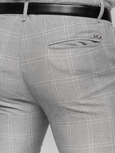 Homme Pantalon élégant à carreaux Gris-Blanc Bolf 0036