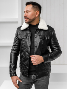 Homme Veste d'hiver aviateur en cuir Noir Bolf 8830