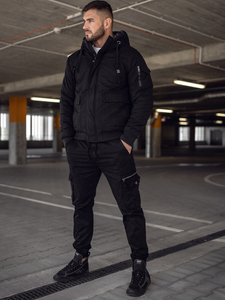 Blouson d'hiver en coton épais pour homme noir Bolf 1890A