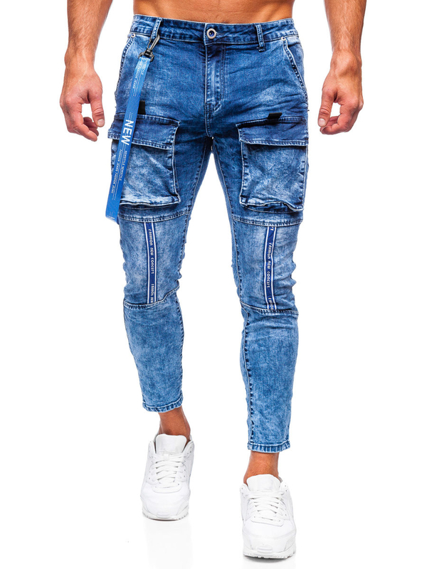 Pantalon cargo en jean pour homme bleu foncé Bolf TF145