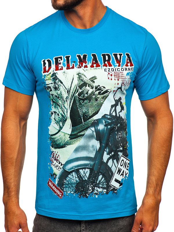 Tee-shirt en coton imprimé pour homme turquoise Bolf 143008