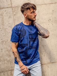 T-shirt homme bleu avec imprimé Bolf KS2525TA