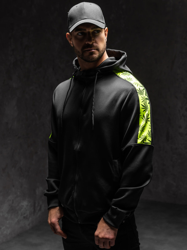 Sweat-shirt à capuche avec fermeture pour homme noir Bolf 27B8120