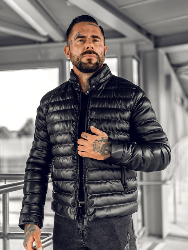 Blouson en cuir matelassé pour homme noir Bolf 0021B