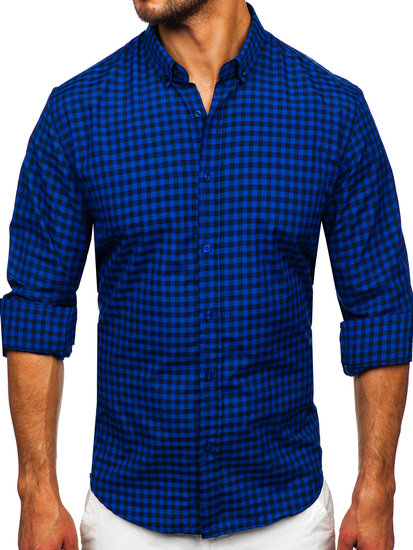 Homme Chemise à carreaux vichy à manche longue Bleu cobalt Bolf 22747