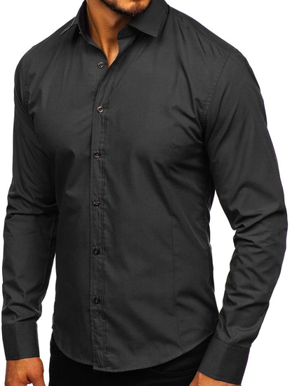 Chemise élégante noire à manches longues pour homme Bolf 1703