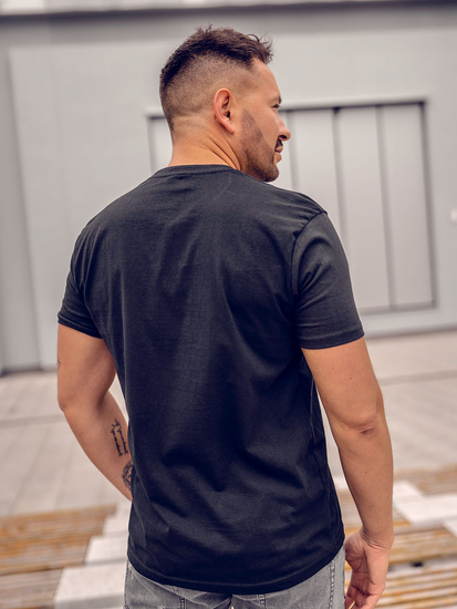 Tee-shirt en coton imprimé pour homme noir Bolf 0404TA