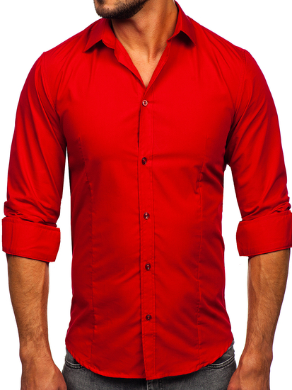 Chemise élégante rouge foncé à manches longues pour homme Bolf 1703