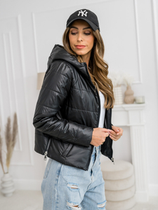 Femme Blouson de transition matelassé à capuche Noir Bolf B8187