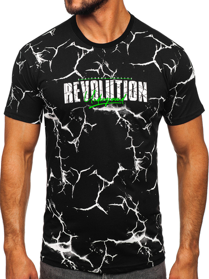 T-shirt homme en coton noir avec imprimé Bolf 14717