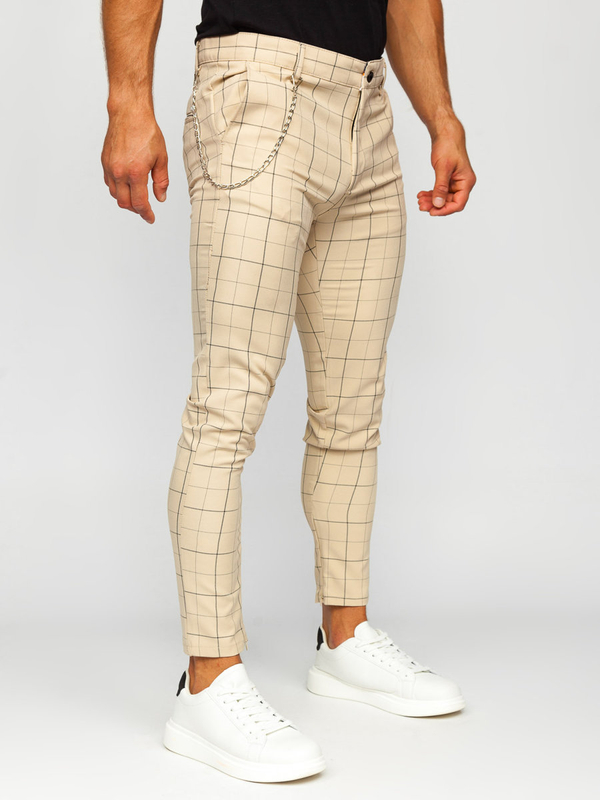Homme Pantalon chino à carreaux Beige Bolf 0060