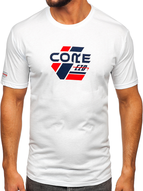 Tee-shirt en coton imprimé pour homme blanc Bolf 14782