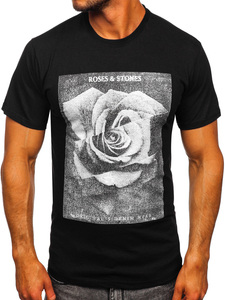 Tee-shirt en coton noir avec imprimé pour homme Bolf 2017