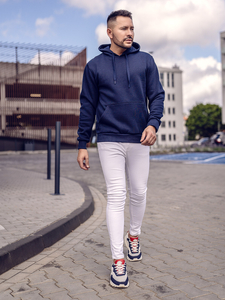 Sweat-shirt kangourou bleu foncé à capuche pour homme Bolf 1004