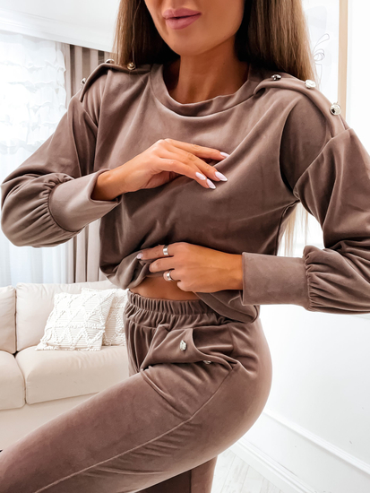 Set de sport en velours deux pièces pour femme marron Bolf 642