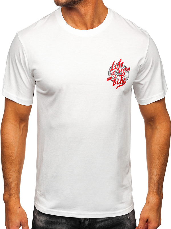 Homme T-shirt imprimé en coton Blanc Bolf MPO3555