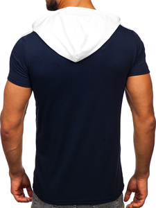 Tee-shirt uni à capuche pour homme bleu foncé Bolf 8T299