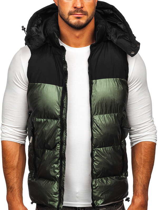 Gilet matelassé à capuche pour homme vert Bolf 13079