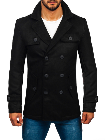 Homme Manteau d'hiver croisé Noir Bolf M3142A1