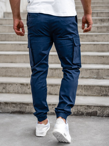 Bleu foncé pantalon jogger cargo pour homme Bolf 701  