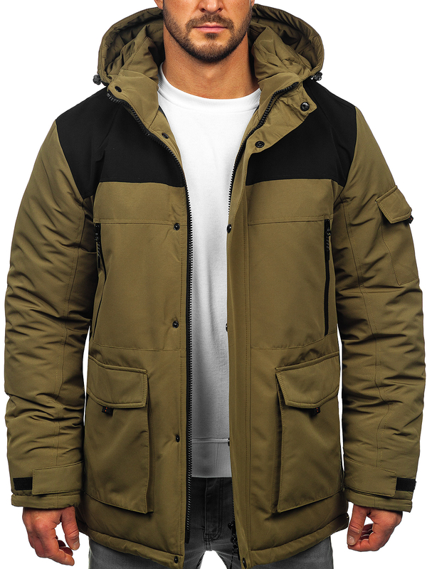 Homme Blouson d'hiver à capuche Khaki Bolf 22M322