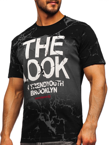 Homme T-shirt imprimé en coton Noir Bolf 627