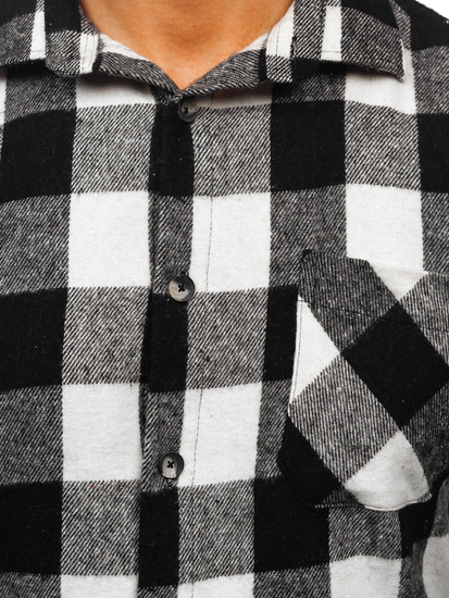 Homme Chemise en flanelle à carreaux et manches longues Blanc-Noir Bolf 2025-1