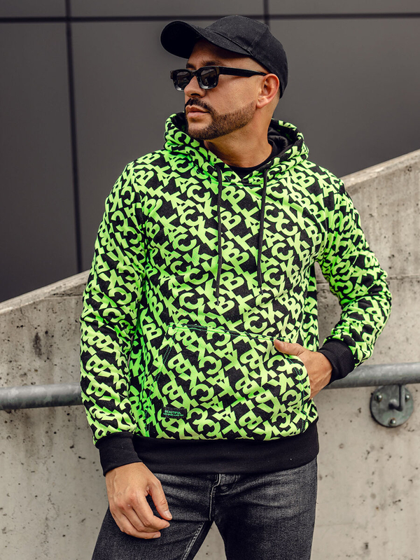 Sweat-shirt imprimé à capuche pour homme noir-vert Bolf HW2320