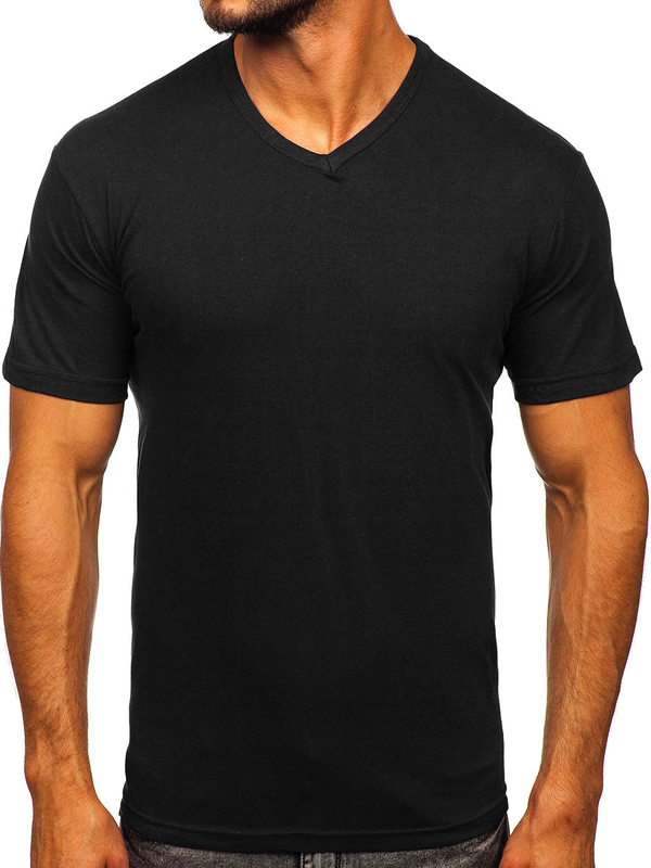 T-shirt noir uni col V pour homme Bolf 192131