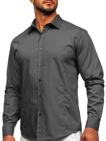 Chemise élégante graphite clair à manches longues pour homme Bolf 1703