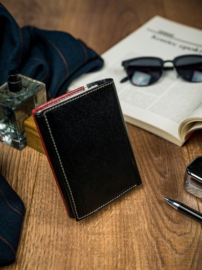 Homme Portefeuille en cuir Noir-Rouge 4534