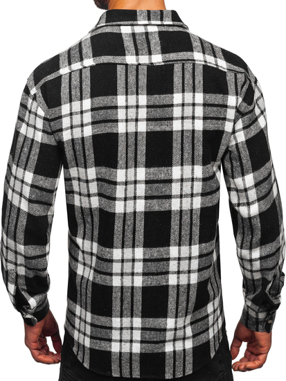 Homme Chemise en flanelle à carreaux et manches longues Blanc-Noir Bolf 2025-3