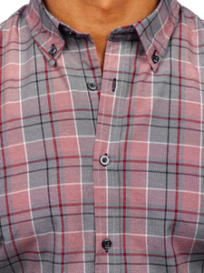 Homme Chemise à carreaux à manche longue Rouge Bolf 22748
