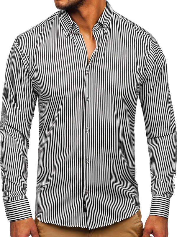 Chemise à manches longues pour homme noire rayée Bolf 20726