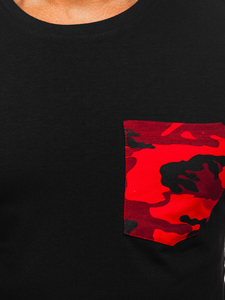 Tee-shirt imprimé avec petite poche camo pour homme noir-rouge Bolf 8T85