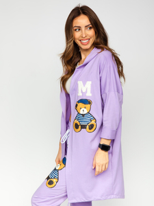 Sweat-shirt long à capuche avec patch et fermeture pour femme violet Bolf 81716