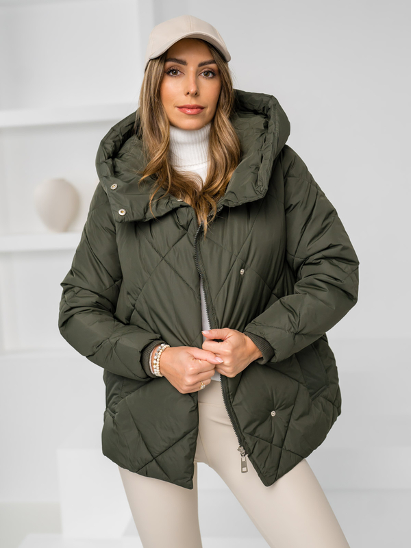Femme Blouson d'hiver matelassée à capuche Khaki Bolf 5M3175