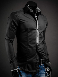 Chemise homme habillée à manches longues noire Bolf 0939A